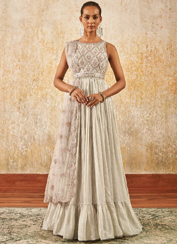 Casual Fit Light Dusty Mint Embroidered Anarkali