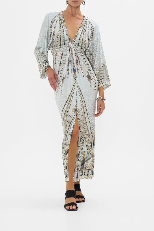 Cozy Chic Wear DRAPED JERSEY DRESS WITH HARDWARE SAHARA STARLET
