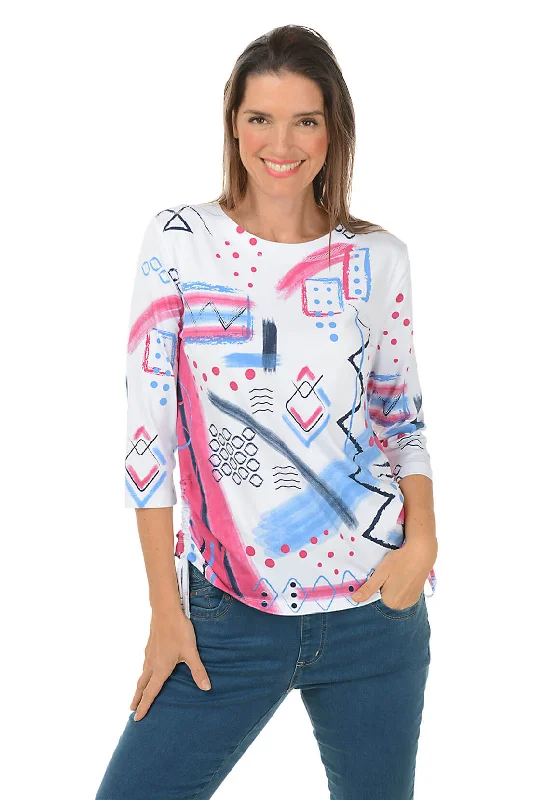 Everyday Outfits Petite Pink Abstract Diamonds Side Shirred Top