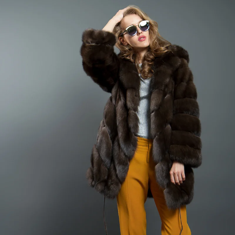 Sporty Comfort Russian Sable Fur Coat with Hood