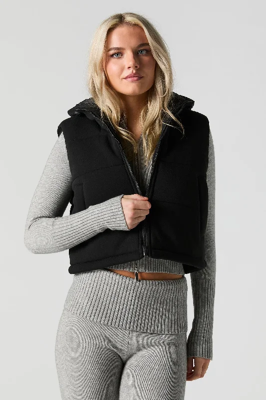 Effortless Dressing Polar Fleece Hooded Puffer Vest