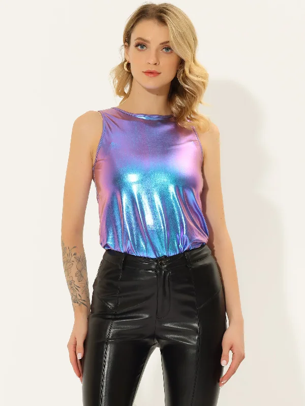 Comfy Pants Shiny Sleeveless Camisole Club Shimmer Metallic Tank Top