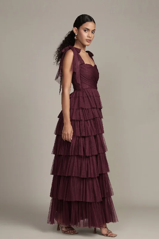 Comfort Fit Ophelia Plum Maxi Dress with Tie Detail