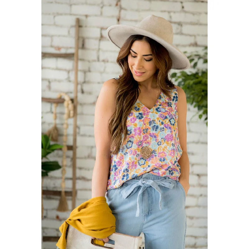 Comfortable Sweaters Line Floral Print Tank