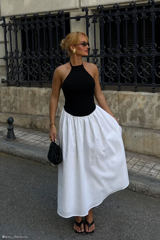 Soft Style Katie Knit And Linen Midi Dress - Black/White