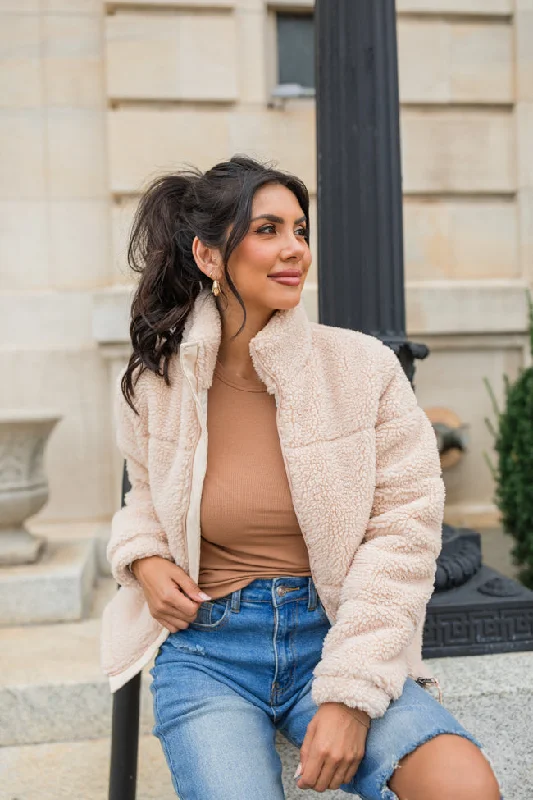 Comfy Pants High Road Beige Sherpa Puffer Jacket SALE