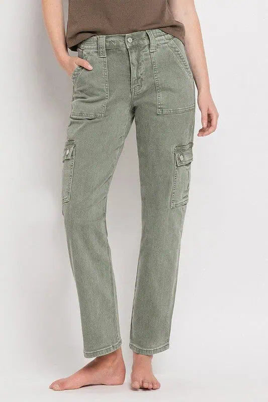 Chic Comfort High Rise Cargo Straight Jeans