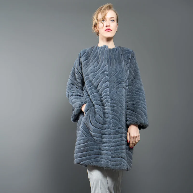 Relaxed Fashion Mink Fur Coat blue