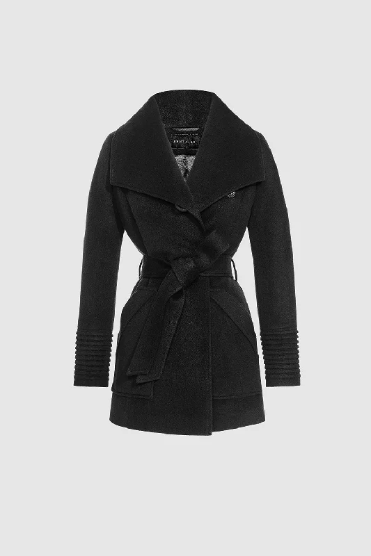 Relaxed Fashion Baby Alpaca Cropped Wide Collar Wrap Coat
