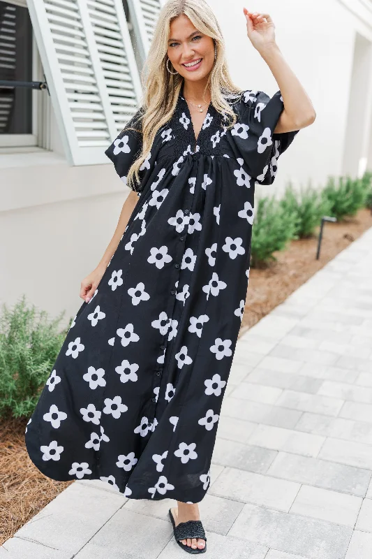 Comfortable Sweaters Let's Get Lost Black Floral Maxi Dress