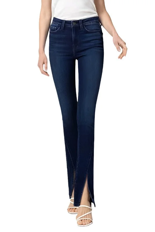 All-Day Wear Bottom Split High Rise Slim Straight Jeans