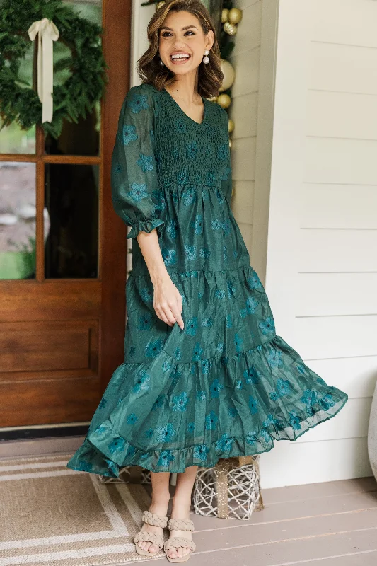 Soft Looks Just To Know You Emerald Green Floral Midi Dress