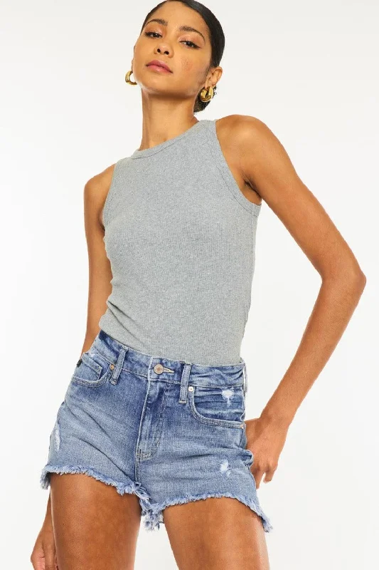 Casual Chic Wear Kancan Distressed Raw Hem Denim Shorts