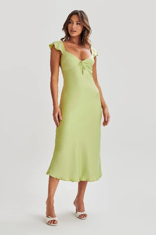 Modern Chic Chantal Short Sleeve Satin Midi Dress - Apple