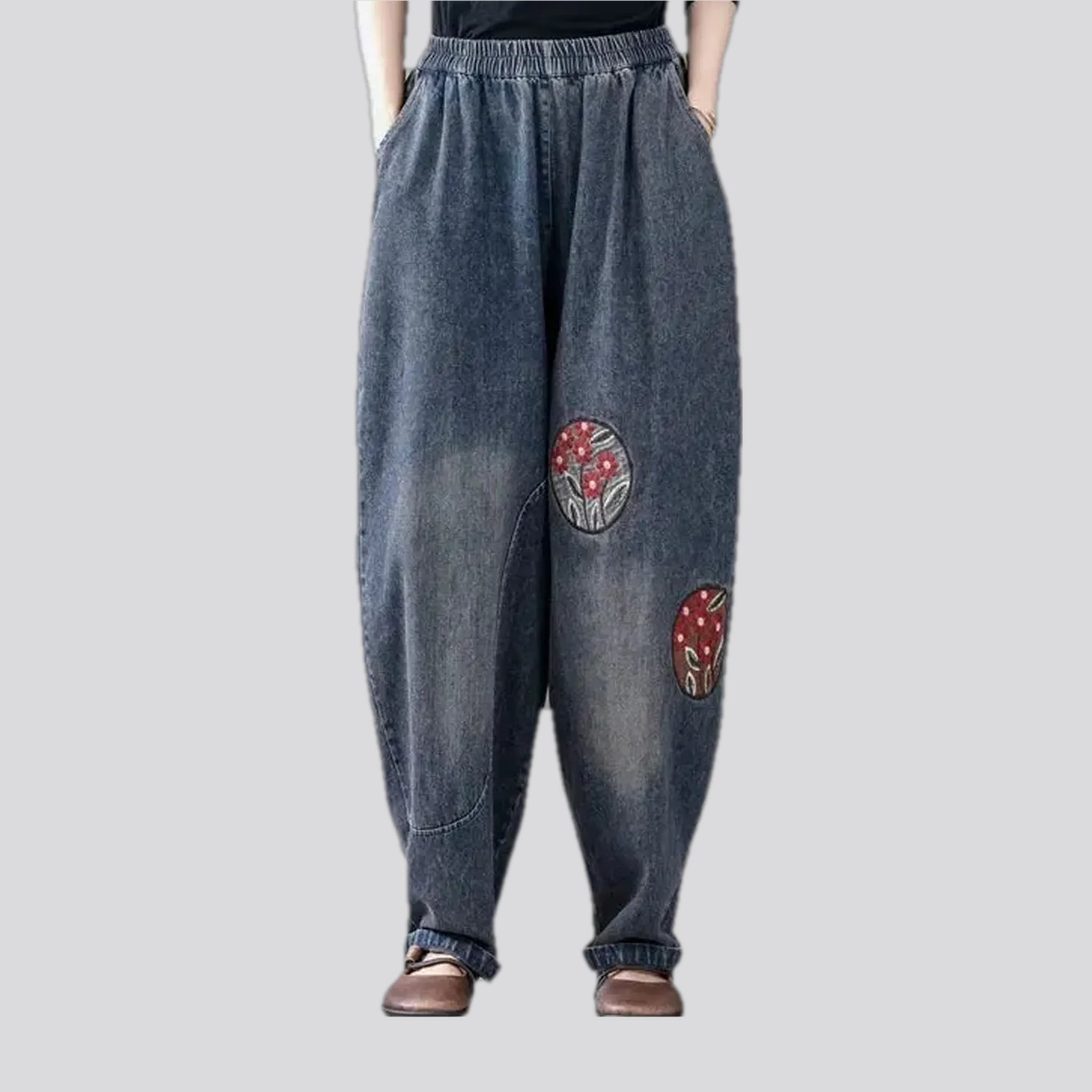 Soft Casuals Embroidered retro women's jean joggers