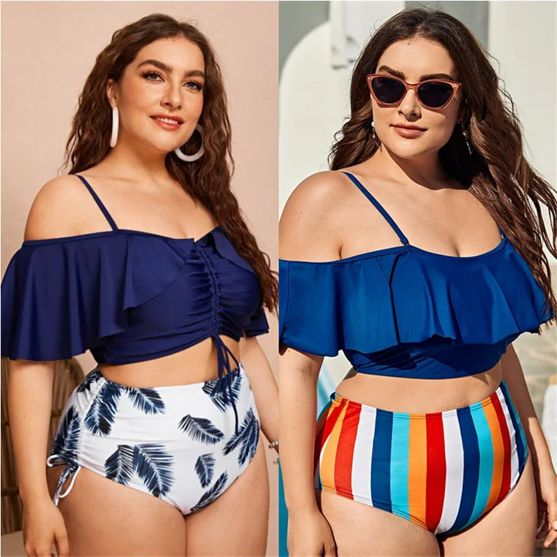 Comfy Dress Women High Waist Off The Shoulder Plus Sizes Swimsuits