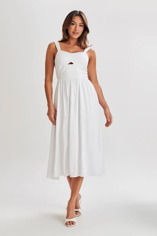 Comfortable Tops Thandi Midi Dress With Back Tie - White