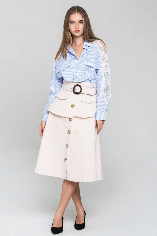 Easy Chic Peach Front Button Belted Skirt