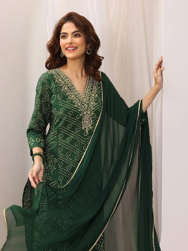 Sporty Comfort Green Printed Cotton Straight Suit Set With Dupatta