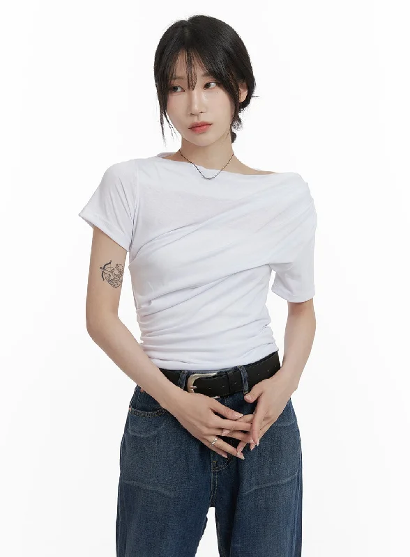 Soft Layers Unbalanced Shirred Tee CA408