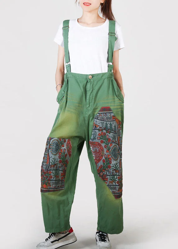 Stylish Wear Fine Green Pockets Print Denim Carpenter Pants Summer