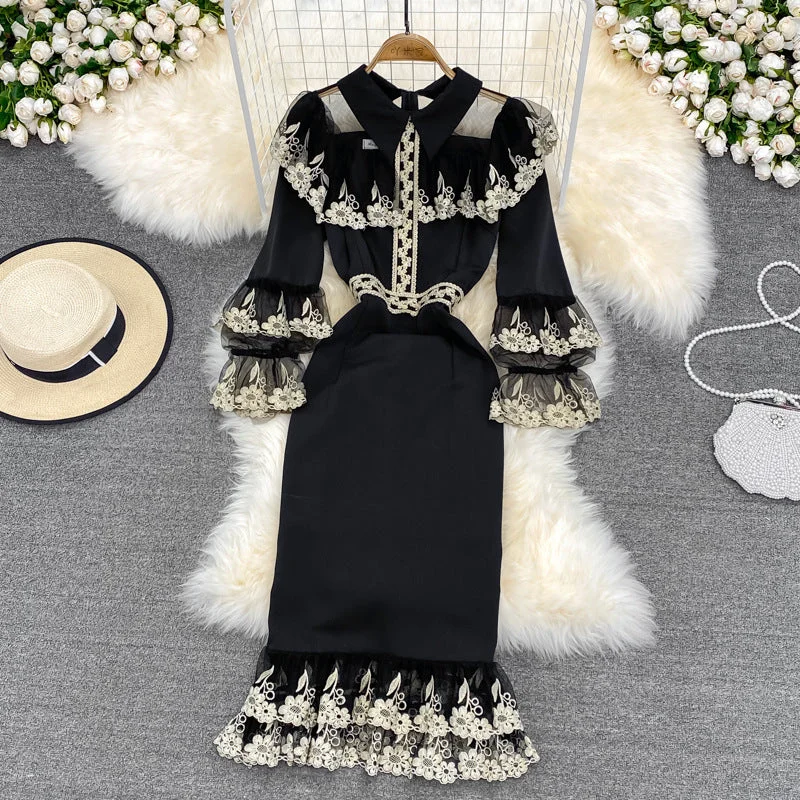 Fashion Comfort Heavy Craft Embroidery Waist Slim Temperament Skirt Slim Dress
