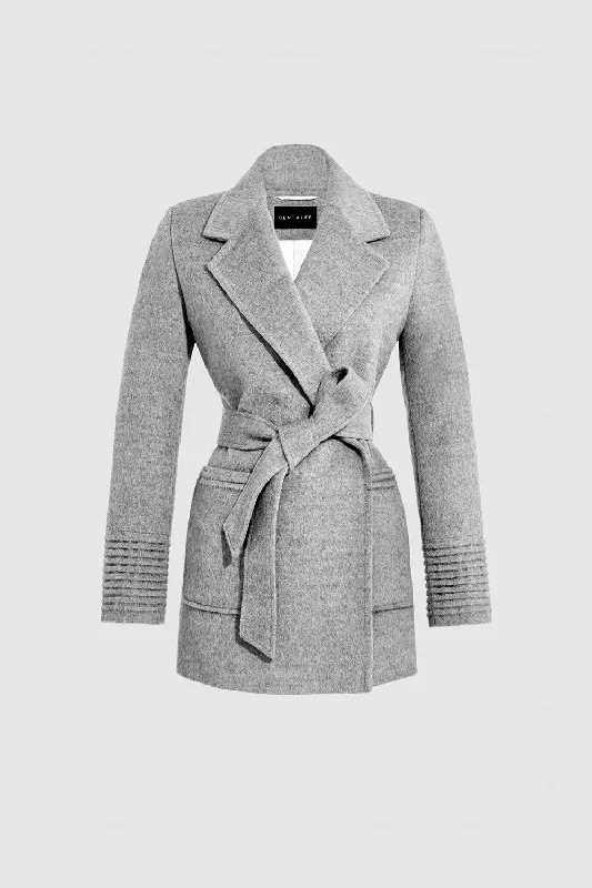 Cozy Sweaters Baby Alpaca Cropped Notched Collar Wrap Coat with Square Pockets