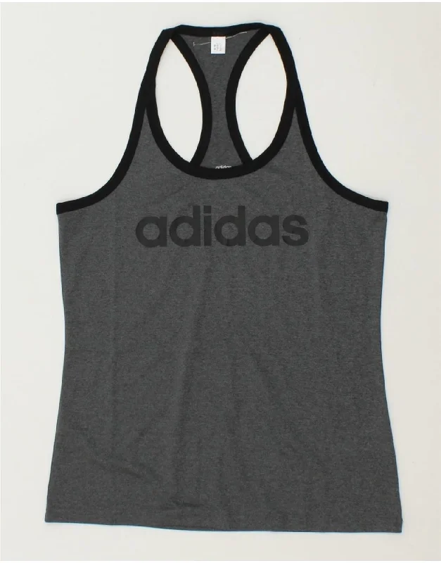 Elegant Dressing ADIDAS Womens Graphic Vest Top UK 8/10 Small Grey Polyester