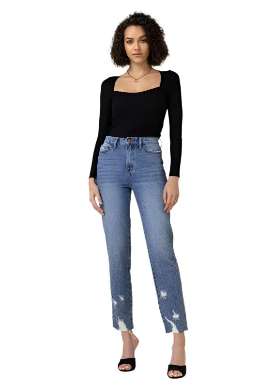 Elegant Wear High Waisted Straight Leg Jean