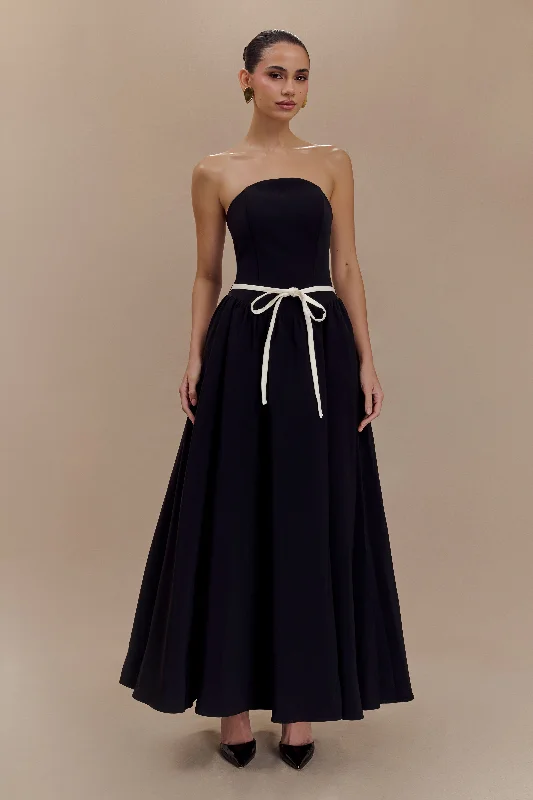 Relaxed Chic Penny Strapless Contrast Midi Dress - Black & White