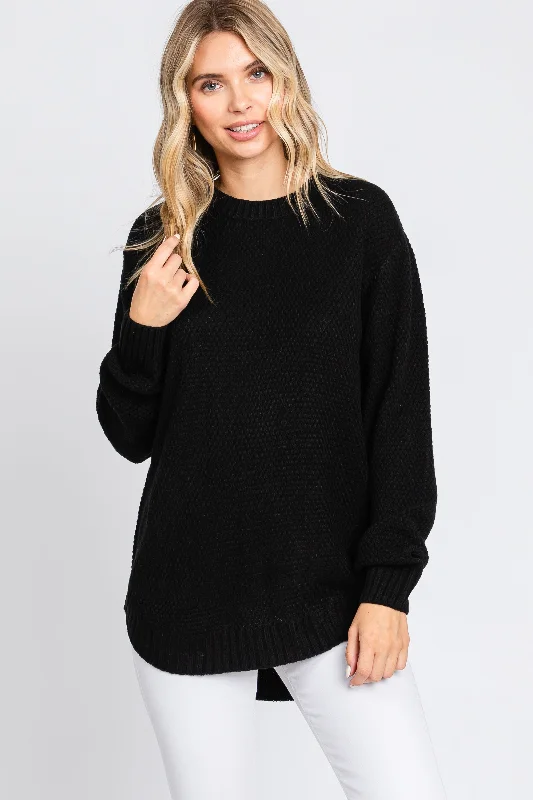 Relaxed Tops Black Knit Pullover Sweater