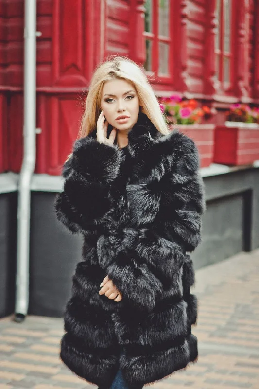 Comfortable Fashion Looks Fox Fur Coat (Black)