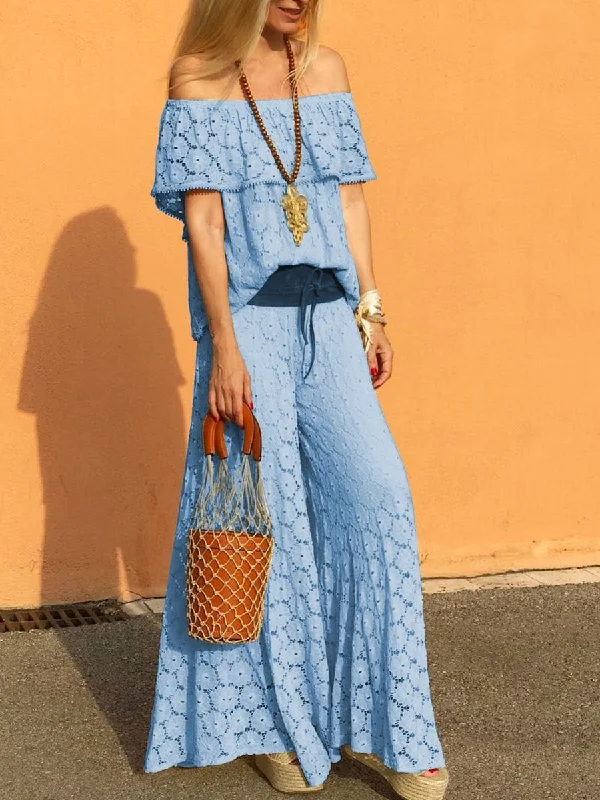 Easy Comfort Style Romantic Elegant Tops Pants Lace Suit