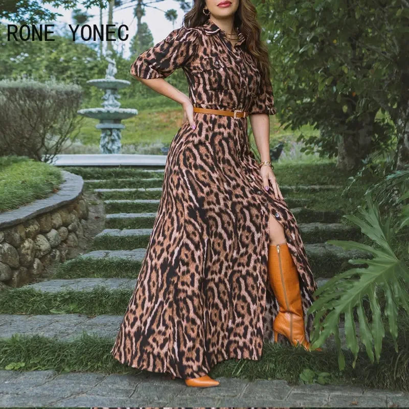 Relaxed Fit Good Days Buttoned Tiger Print Maxi Dress
