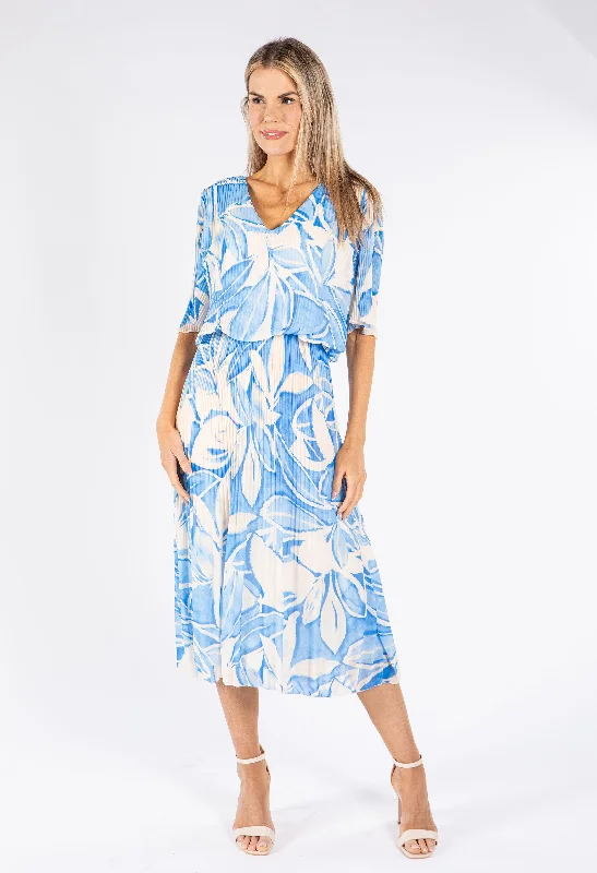 Cozy Fit Wear Leaf Print Plisse Pop Over Dress