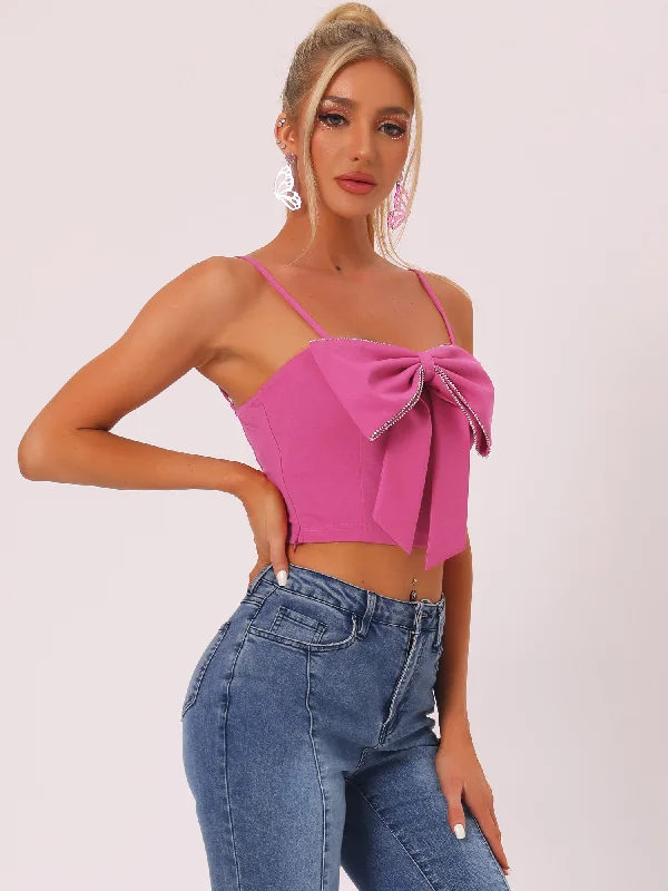 Breathable Style Cropped Top Bowknot Front Spaghetti Strap Cami