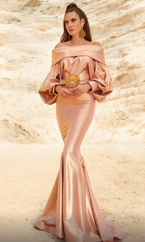 Effortless Looks MNM Couture 2752 - Off-Shoulder Long Sleeve Evening Gown