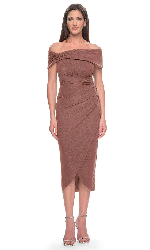Comfortable Dresses La Femme 30109 - Tea Length Fitted Dress