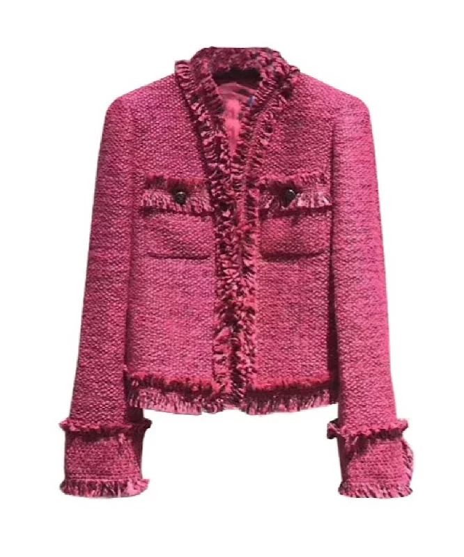 Simple Comfort Pink Lightweight Tweed Blazer With Raw Edges