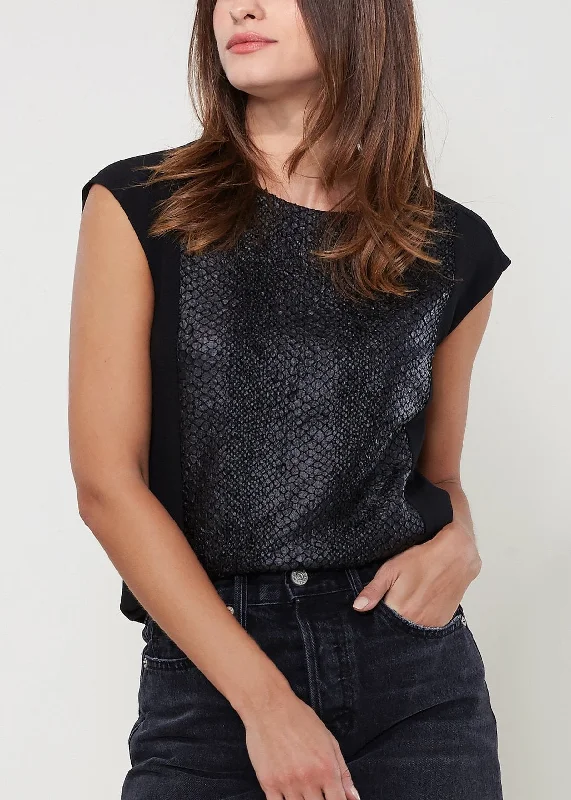Cozy Outerwear Ro & De Women's Snake Skin Print Cap Sleeve Top