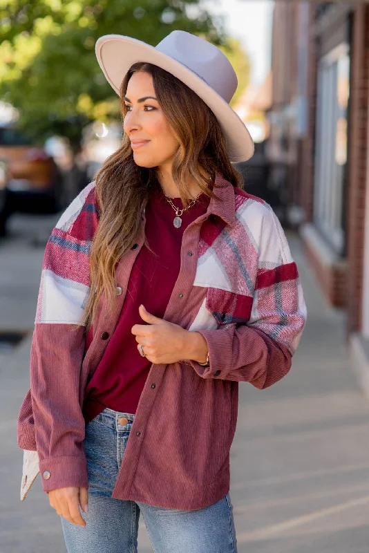 Comfortable Jackets Corded Plaid Top Shacket