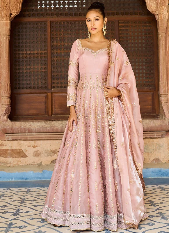 Versatile Outfits Rose Pink Satin Organza Anarkali