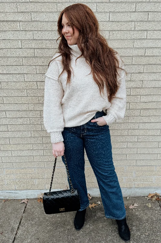 Versatile Outfits Cream Turtleneck Boucle Sweater