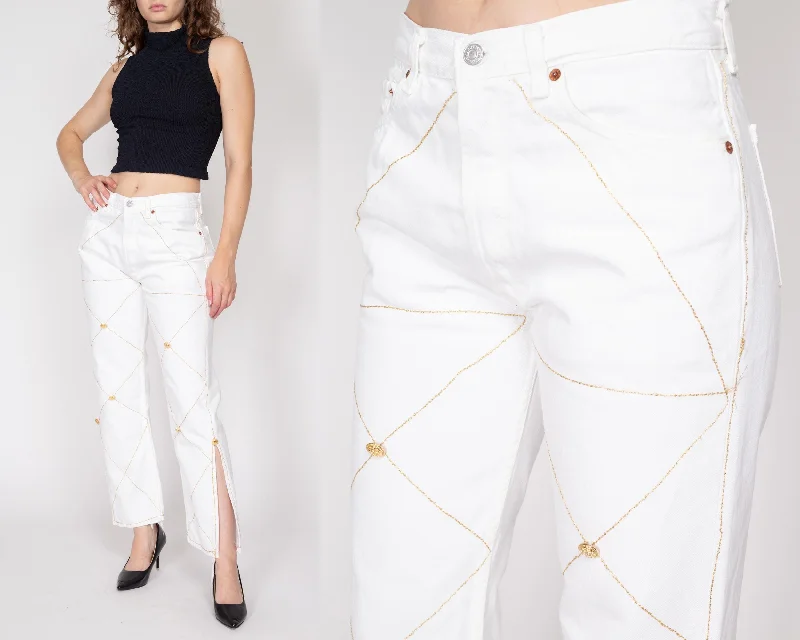Comfy Layers Medium Y2K Levis 501 White & Gold Embellished Jeans