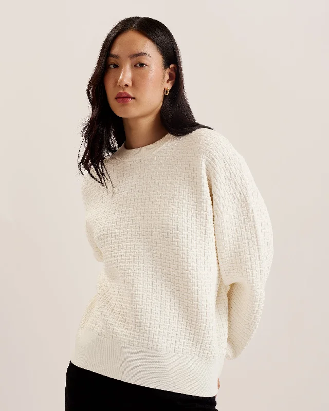 Relaxed Fit Wear Tedtyy Jacquard Knitted Crew Neck Sweater Ivory