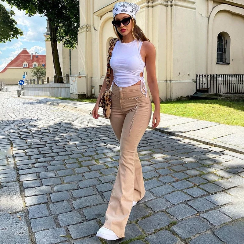 Chic Outfits DressBetty - Y2k New Women Brown Jeans High Waist Wide Leg Pants Trousers Comfort Casual Denim Mom Pants