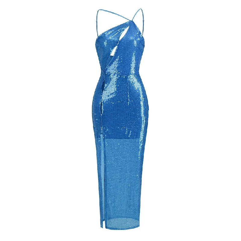 Breathable Comfort Opulent Mermaid Effect One Shoulder Cutout Thigh Split Maxi Sequin Evening Dress Breathable Comfort Opulent Mermaid Effect One Shoulder Cutout Thigh Split Maxi Sequin Evening Dress