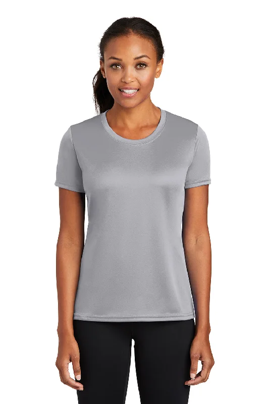 Relaxed Fit Wear Port & Company Womens Dry Zone Performance Moisture Wicking Short Sleeve Crewneck T-Shirt - Silver Grey Relaxed Fit Wear Port & Company Womens Dry Zone Performance Moisture Wicking Short Sleeve Crewneck T-Shirt - Silver Grey