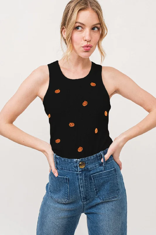 Casual Fit Wear And The Why Jack O' Lantern Embroidered Ribbed Tank