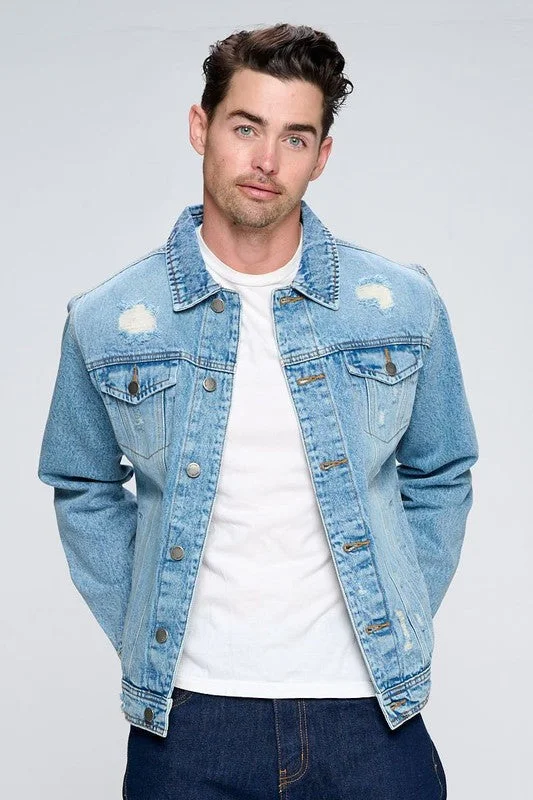 Effortless Looks Men's Denim Jacket with Distressed